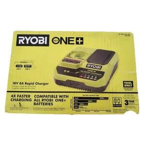 Ryobi One+18 Volt 8A Rapid Battery Charger PCG008 W/ USB-C and USB-A Ports